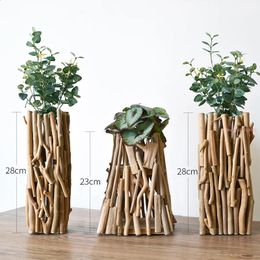 Handmade solid wood geometric vase decoration for home decoration living room dining room bedroom small garden flower arrangement 240424