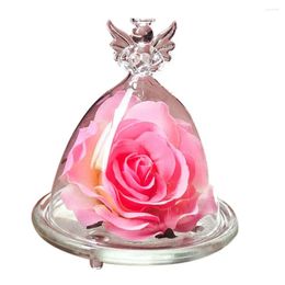 Decorative Flowers Angel Eternal Flower Transparent Glass Arrangement Cover Artificial Tabletop Valentine's Day Rose Gift