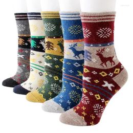 Women Socks 4 Pairs Girls Winter Thicken Woollen Long Tube Cartoon Chri Drop