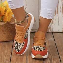 Casual Shoes Women's Sneakers 2024 Spring Autumn Leopard Ladies Platform Outdoor Running Low Top Lace Up Tennis