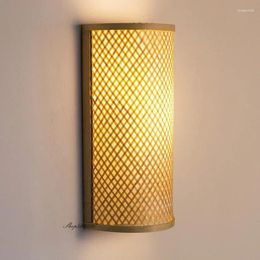 Wall Lamp Vintage Bamboo Semicircle Lights Minimalist Retro Restaurant Loft Corridor Sconce Decor Kitchen Led Luminaire