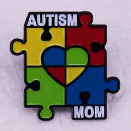 Autistic Quotes Enamel Pins Care Autism Mom Kids love Brooch Rainbow Puzzle Pieces Lapel Badge Jewellery for Psychological Institutions