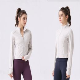 yoga Short threaded jacket Summer elastic zipper running training jacket Women's long sleeve gym quick drying