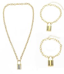 Three Piece Suit Lock Chain Necklace Punk 90s Link Gold Colour Pendant Women Fashion Gothic Jewellery Necklaces9519750