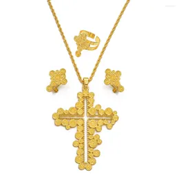 Necklace Earrings Set Anniyo African Cross Pendant Necklaces Ring Traditional Wedding Ornaments For Ethiopian Eritrean Israel Nigeria