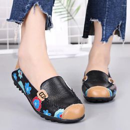 Casual Shoes 2024 Summer Large Size Women's Fashion Print Hollow Loafers Middle-aged And Elderly Flat Mother Shoe 35-44