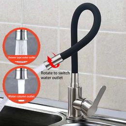 Kitchen Faucets ULA Flexible Hose Faucet Black Chrome Stainless Steel Cold Water Mixer Tap Sink For