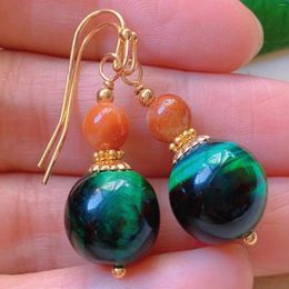 Dangle Earrings Fashion Green Round Banded Agate Croci Chalcedony Gold Children Modern Women Office Everyday Bridal Bohemian Beaded