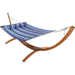 Hammock Double Quilted Fabric Hammocks with 12-Foot Curved Arc Wood Stand 400-Pound Capacity Hammock 240430