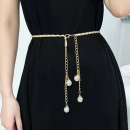 Belts A Metal Waist Chain Women's Leather Pearl Ball Pendant Tassel Skirt Fashionable Belt Casual Play