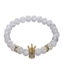 Imperial Micro Pave Cubic Zircon Crown Charm Bracelet Men Womens White Crack Flowers Stone Beads Bracelet Jewelry8404719