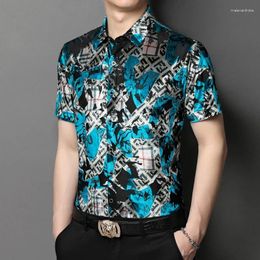 Men's Casual Shirts High-end Short-sleeved Shirt In Summer Leisure And Iron-free Ice Silk Business Slim