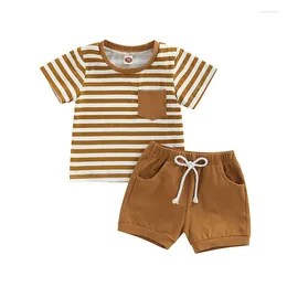 Clothing Sets 0-3Y Toddler Infant Baby Boy Clothes Cotton Short Sleeve Stripes T-shirt With Elastic Waist Shorts Summer Outifts