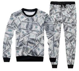 3D US dollar printing men tracksuits with hood pullover casual runing tracksuits9516541