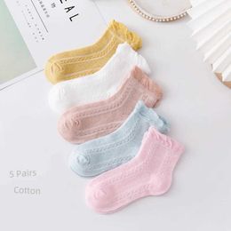 Kids Socks Spring Summer Mesh Thin Style Kids Socks Childrens Solid Cotton Wood Ear Socks Girls Baby Breathable Socks 1-7 Years Y240504