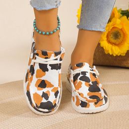 Casual Shoes For Women 2024 Spring And Autumn Women's Vulcanize Mixed Colors Cow Yellow Round Toe Plus Size