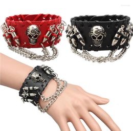 Bangle Fashion Gothic Punk Skull Metal Leather Bracelet Men Bracelets amp Bangles Male Arm Jewellery Red And Black 2022 Accessor T8891773