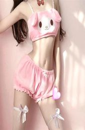 Cute Kawaii Women039s Set 2 Piece Pink Comfortable Pyjamas Lingerie Women Cotton Sexy PushUp Bra Shorts Female Underwear 210839284075