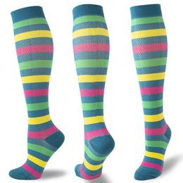 Socks Hosiery Colourful Stripes Compression Socks Premium Stylish Breathable Anti-friction Stockings For Running Sports Hiking XR-Hot Y240504