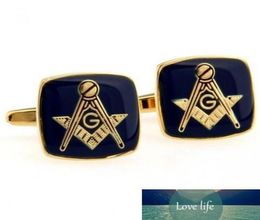 Wholemen039s jewelry Pattern wedding gift shirt cuff links for men unique groomsmen gifts Blue Masonic Cufflinks with Gold7430453