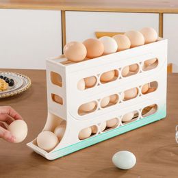 Kitchen Storage 4 Tiers Automatic Scrolling Egg Rack Large Capacity Rolling Eggs Container Space-Saving For Fridge Countertop