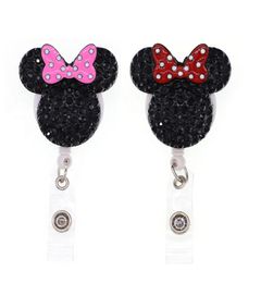 50PCSLot Cute Key Rings Cartoon Mouse Head Enamel Rhinestone Nurse Medical Gift Retractable Animal ID Name Badge Reel Holder4522230