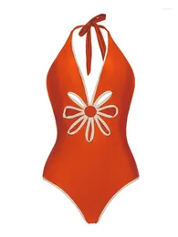 Deep V One-Piece Swimsuit For Women Fashion Swimwear Hanging Neck Beachwear Beach Style Bathing Suit Sexy Monokini 2024