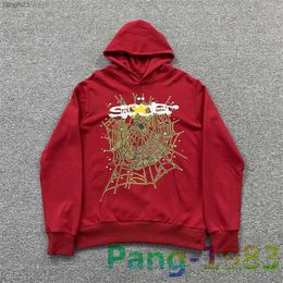 Mens Hoodies Sweatshirts Spider Web Print Red Hoodie Womens High Quality Terry Hooded Sweatshirt Young Thug Pullover Set Streetwear Fhqd