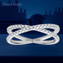 Sweetrain 1.3mm All Cross Rings for Women S925 Sterling Silver X Shape Simple Design Fine Jewerly Anniversary Gift 240424