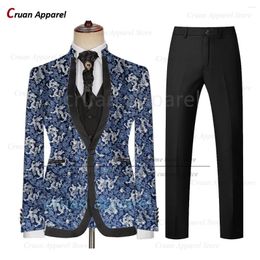 Men's Suits Fashion Men Suit Sets Wedding Groomsman Slim Fit Jacquard Blazer Vest Pants 3 Pieces Formal Prom Custom Elegant Male Costumes