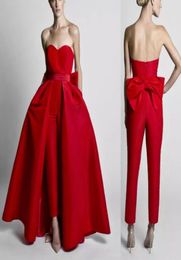 Elegant Red Jumpsuits Evening Dresses With Convertible Skirt Sweetheart Prom Gowns Pants for Women Custom Made9711681