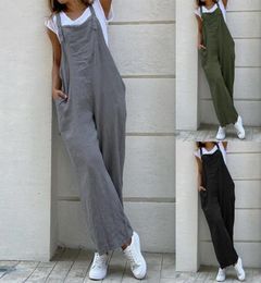 Women Suspender Rompers Overalls 2021 Vintage Cotton Jumpsuits Playsuits Long Pockets Wide Leg Pants Combinaison Oversize Women01217912