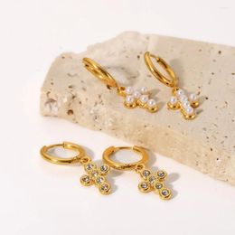 Dangle Earrings French Fashion Versatile Titanium Steel Pearl Ear Ring Female