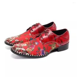 Dress Shoes Red Flowers Patchwork Design Men's Leather Personality Trend Korean Version Round-Toe Banquet Wedding
