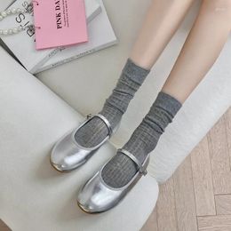 Women Socks Summer Thin Mesh Breathable Elastic Long Japanese Fashion Solid Colour Lolita Cute Black White Grey