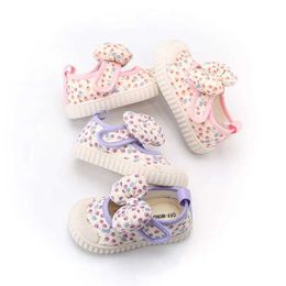 Athletic Outdoor Kids Canvas Shoes Soft Bottom Casual Girls Sweet Bowtie Floral Baby Girl Breathable Non Slip Flats H240504