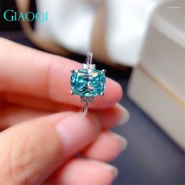 Cluster Rings GIAOQI Genuine S925 Silver Platinum Plated 3 Pass Diamond Green Oval Moissanite Engagement Ring Princess Jewellery