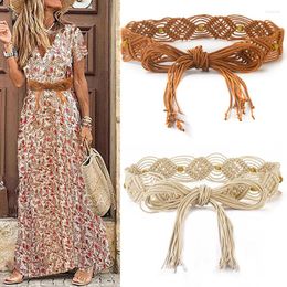 Belts S Ins Wind Fashionable National Style Braid Women'sWide Belt Long Knotted Decorative Light Color System