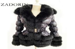 Zadorin 2020 Giacca da caldo invernale Donne Furry Fucy Furx Collar White Down Giacca inverno inverno con cappuccio e cintura CX207694822