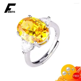 Cluster Rings Women 925 Silver Jewellery Oval Shape Citrine Zircon Gemstone Open Finger Ring For Wedding Engagement Accessories Wholesale
