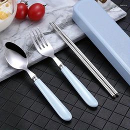 Dinnerware Sets Portable Stainless Steel Cutlery Suit With Storage Box Korean Style Chopstick Fork Spoon Travel Kitchen Tableware Set