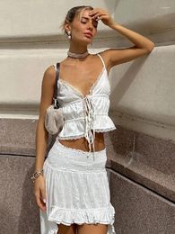 Work Dresses Sexy Skirt Two Piece Set Women Bodycon Casual Holiday Top Ruffle Mini Skirts Suit Elegant Female High Street All-match Outfit