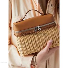 Loro Piano LP LorosPianasl Lp19 bag woven bamboo new handbag piano leather color matching beach vacation shoulder bag picnic bag