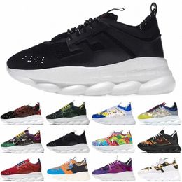 Italian Top Designer Chain Reaction Men's and Women's Sneakers Rubber Suede Three Black White Blue Gold Red Brown Casual Sneakers Platform Running Shoes