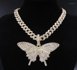 Big size Butterfly pendant charm 12mm bubble miami curb cuban chain hip hop necklace rapper gift rock men women Jewellery golden13158082