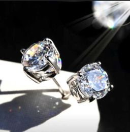 Big Stone Four 59mm Round Simulated Diamond Earrings for Women Men female Real 925 Silver Stud Earrings Jewelry6054416