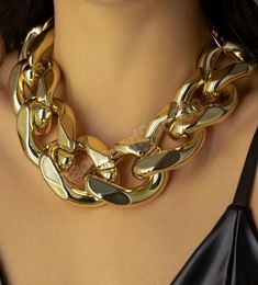 Exaggerated Large Chunky Thick Choker Necklace for Women Vintage Gold Colour Collar Cuban Chain Necklaces9683429