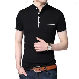Men's Suits B1899 Summer Short Sleeve T-shirt Stand Collar Solid Slim Men Cotton Tops Tees Plus Size 5XL