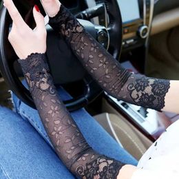 Sleevelet Arm Sleeves Summer Womens Sexy Lace Cap Cover Sunscreen Long Fingerless Gloves Driving Q240430