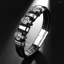 Bangle Trendy Multi-Layer Leather Woven Skull Bracelet Glamour Men's Fashion Hip Hop Punk Jewelry Accessories Holiday Gift